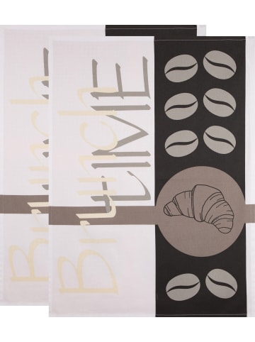 Stuco Baumwolle Geschirrtuch 2er-Pack Brunch time in braun-beige
