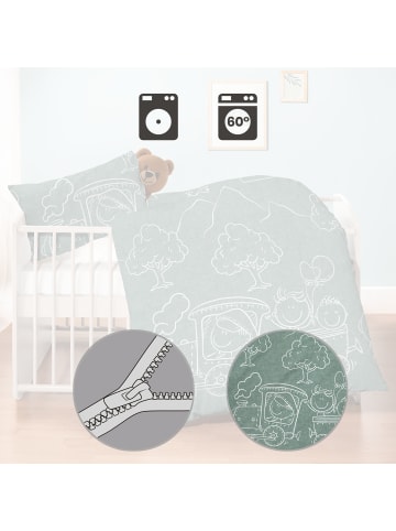 Biberna Melange-Flanell Kinder-Bettwäsche in grün