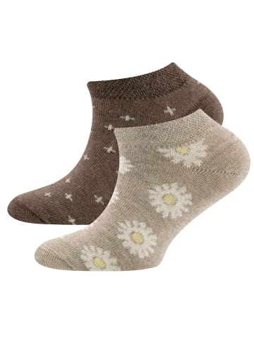 ewers 2er-Set Sneaker Socken 2er Pack Blumen/Punkte in braun mel.-dkl.beige mel.