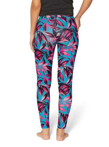 MADELEINE Leggings mit Leo-Print und Mesheinsätzen in türkis / multicolor