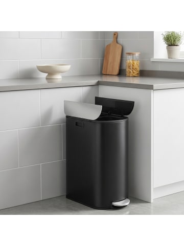 SONGMICS Mülleimer in Tintenschwarz-Metallicsilber - (B)29 x (H)64 x (T)54 cm - 50 L