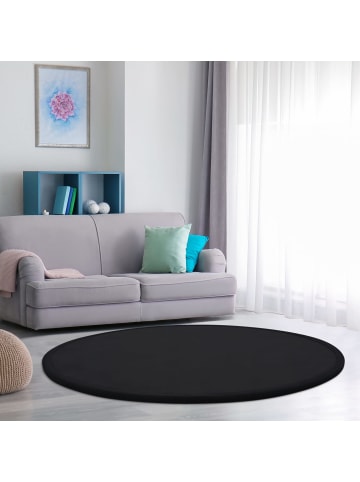 KADIMA DESIGN Hochflor Teppich waschmaschinenwaschbar Unifarben Schlafzimmer in Schwarz