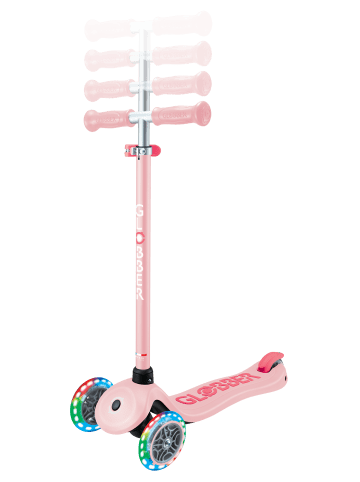 GLOBBER Scooter PRIMO PLUS LIGHTS Roller in pastellrosa, mit Leuchtrollen