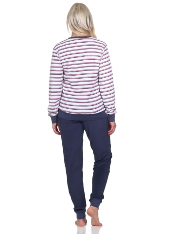 NORMANN Frottee Schlafanzug langarm Bündchen Streifen - 82787 in navy