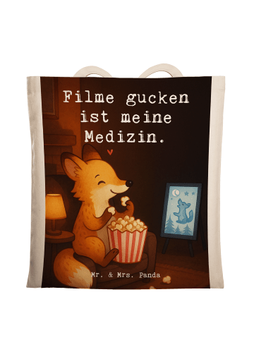 Mr. & Mrs. Panda Tragetasche Fuchs Filme gucken Design mit Spruch in Weiß