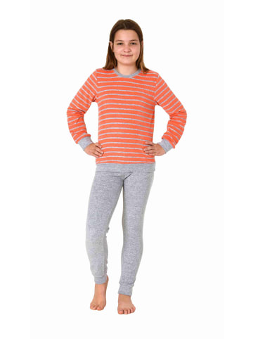 NORMANN Frottee Pyjama langarm Bündchen Schlafanzug Herz - 71567 in rot