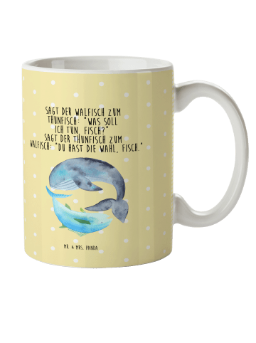 Mr. & Mrs. Panda Kindertasse Walfisch Thunfisch mit Spruch in Gelb Pastell