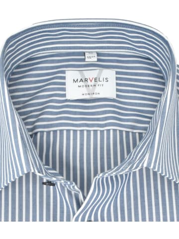 MARVELIS Modern Fit Businesshemd in Dunkelblau/Weiß