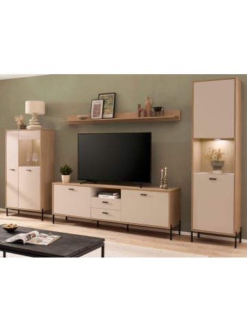 Furn.Design Wohnwand in kaschmir und Eiche 349 cm 4-teilig, Wohnkombination mit Soft-Close