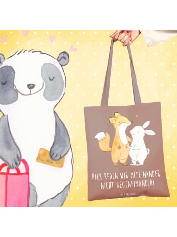 Mr. & Mrs. Panda Tote Bag Konflikte friedlich lösen mit Spruch in Braun Pastell