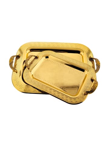 Almina 2er-Set Serviertabletts aus hochwertigem 18/10 Edelstahl in Gold(Motiv1)
