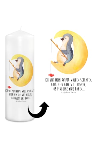 Mr. & Mrs. Panda Wachskerze Pinguin Mond mit Spruch in Weiß
