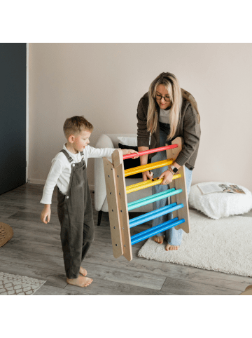 BusyKids Kletterdreieck "Pikler" in Regenbogenfarben 66 x 76 x 66 cm
