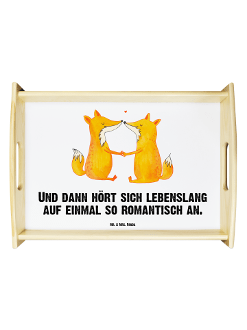 Mr. & Mrs. Panda Holztablett Füchse Liebe mit Spruch in Weiß
