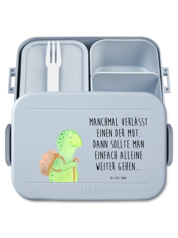 Mr. & Mrs. Panda Brotdose Schildkröte Wanderer Motiv mit Spruch in Blau Pastell
