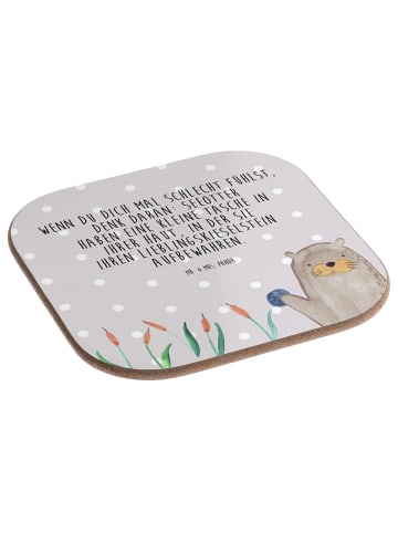 Mr. & Mrs. Panda Tischuntersetzer Otter Stein mit Spruch in Grau Pastell