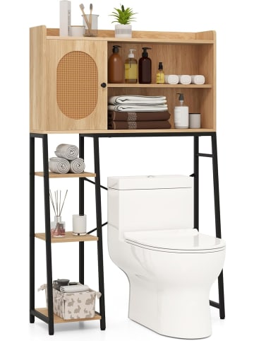 COSTWAY Toilettenschrank mit PE-Rattan Tür in Hellbraun