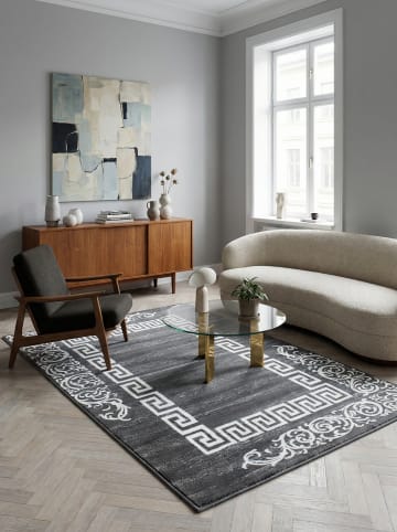 KADIMA DESIGN Teppich Kurzflor Waschbar Mäander ASPEN Strapazierfähig OEKO-TEX in Grau