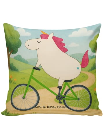 Mr. & Mrs. Panda Kissen 40x40 Einhorn Radfahrer Design ohne Spruch in Weiß