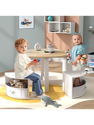 COSTWAY Kindertisch mit 4 Stühlen rund in Hellbraun