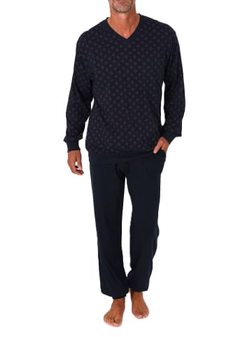 NORMANN Langarm Schlafanzug Pyjama Bündchen print in marine