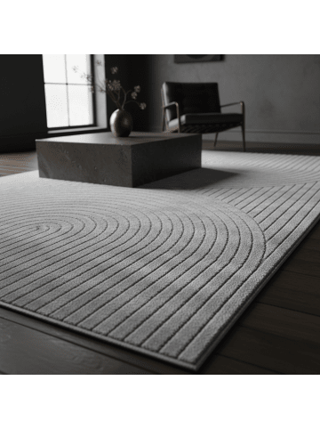 KADIMA DESIGN Kurzflorteppich Skandi 3D-Bögen Waschbar Wohnzimmer in Silber