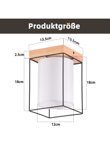 ZMH Deckenleuchte in schwarz 1-flammige E14 Holz Vintage mit Stoff-Lampenschirm