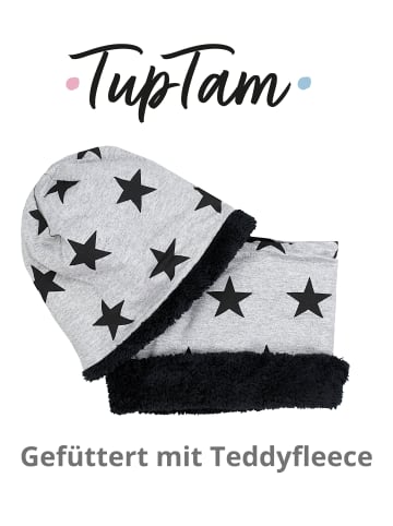 TupTam Unisex Set Kinder Beanie Mütze Schlauchschal in grau/schwarz
