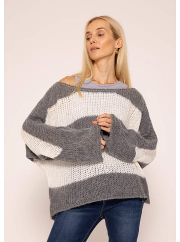 SASSYCLASSY Oversize Strick-Pullover in Weiß, Grau