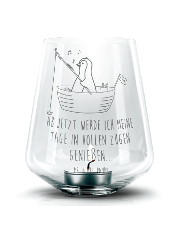 Mr. & Mrs. Panda Graviertes Windlicht Pinguin Angelboot mit Spruch in Transparent