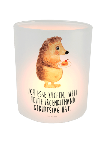 Mr. & Mrs. Panda Windlicht aus Glas Igel Kuchenstück mit Spruch in Transparent