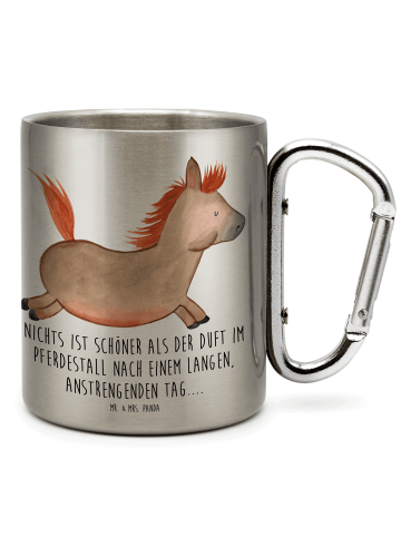Mr. & Mrs. Panda Edelstahl-Thermobecher Pferd Springen mit Spruch in Silber