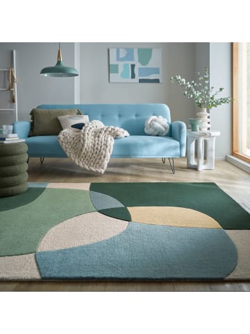 KADIMA DESIGN Eleganter Wohnzimmer-Teppich aus 100% Wolle in Grün-Blau