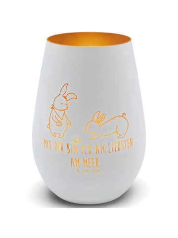 Mr. & Mrs. Panda Teelichthalter Gold Hasen Muschel mit Spruch in Weiß