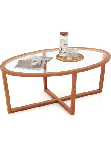 COSTWAY Couchtisch Glas 118 x 71,5 x 47,5 cm in Braun