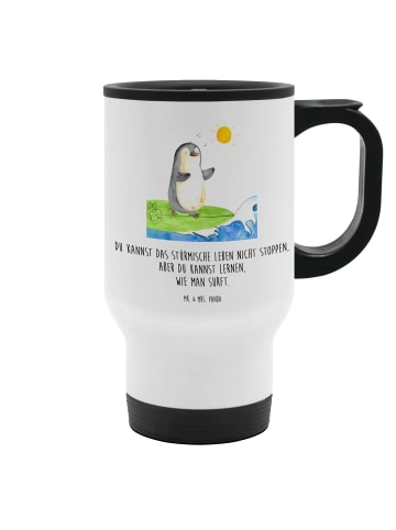 Mr. & Mrs. Panda Thermobecher Pinguin Surfer mit Spruch in Weiß