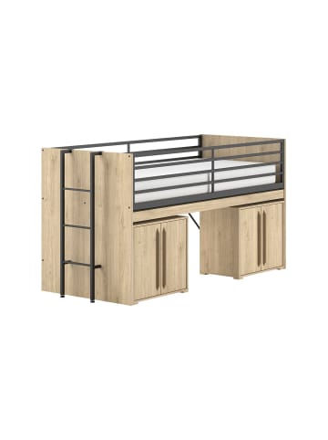 58 aufm Kessel HALBHOCHBETT 90x200 Keelia Eiche mit Schreibtisch Stauraum