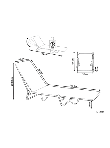 Beliani Gartenliege KASTORIA in Rosa/Weiß - (W) 52 x (H) 20 x (L) 185 cm