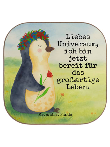Mr. & Mrs. Panda Untersetzer Glas Pinguin Blumen Design mit Spruch in Weiß