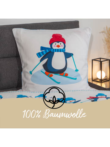Traumschloss Comfort Flanell Bettwäsche - Penguins - Pinguine und Eisbär im Winterland, Schneeflocken in blau