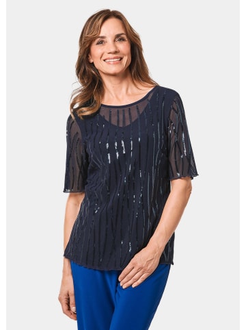 GOLDNER Mesh-Shirt Mit funkelnden Pailletten besetztes Mesh-Shirt in mitternachtsblau / bestickt