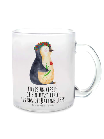 Mr. & Mrs. Panda Glühweintasse Pinguin Blumen mit Spruch in Transparent