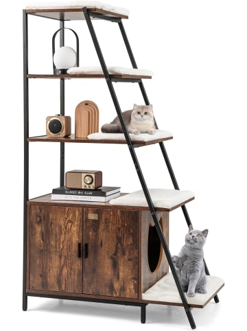COSTWAY Katzenschrank mit Leiterregal in Braun