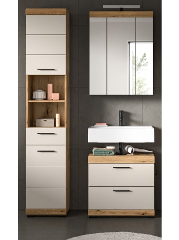 Inn.Furn Badmöbel-Set Sand Kaschmir, Evoke Eiche, Badkombination 112 cm 3-teilig