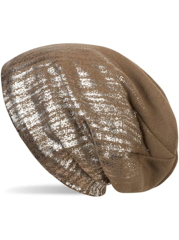 styleBREAKER Feinstrick Beanie Mütze in Braun / Silber