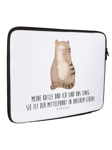 Mr. & Mrs. Panda Notebook Tasche Katze Sitzen mit Spruch in Weiß