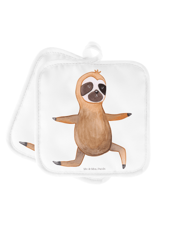 Mr. & Mrs. Panda 2er Set Topflappen  Faultier Yoga ohne Spruch in Weiß