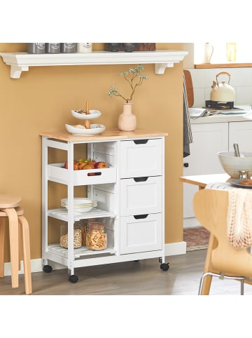 SoBuy Küchenwagen in Weiß und Natur - (B)68 x (H)85 x (T)38cm
