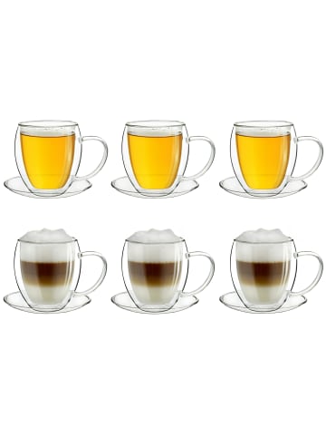 Creano 6er Set Thermo-Tasse "Doppelwandtasse" mit Untersetzer  - 250ml Glas