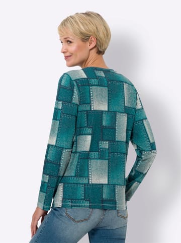 Sieh an! Langarmshirt in aquapetrol-salbei-bedruckt